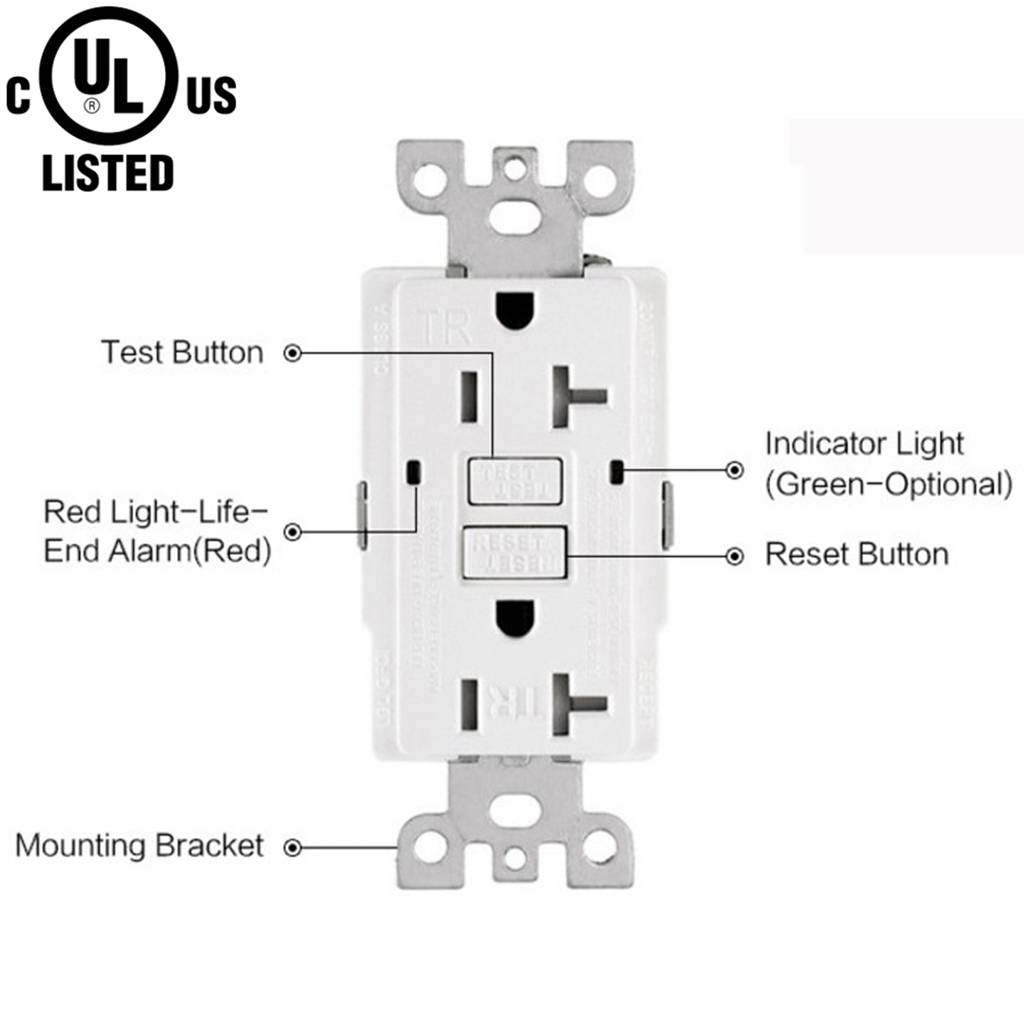 20 Amp GFCI Receptacle Canada Indoor Ground Fault Circuit Interrupter Outlet