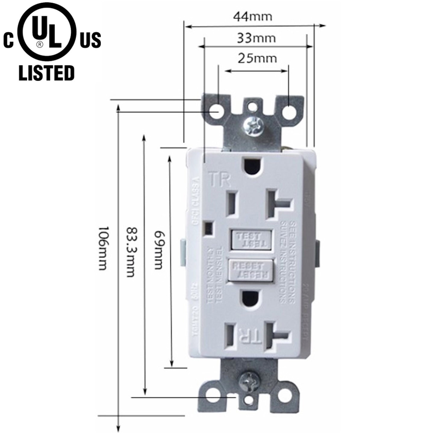 20 Amp GFCI Receptacle Canada Indoor Ground Fault Circuit Interrupter Outlet