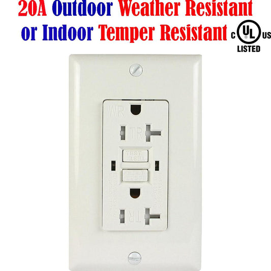 20 amp GFCI Receptacle: Canada Weather Tamper Resistant WR TR - Led Light Canada