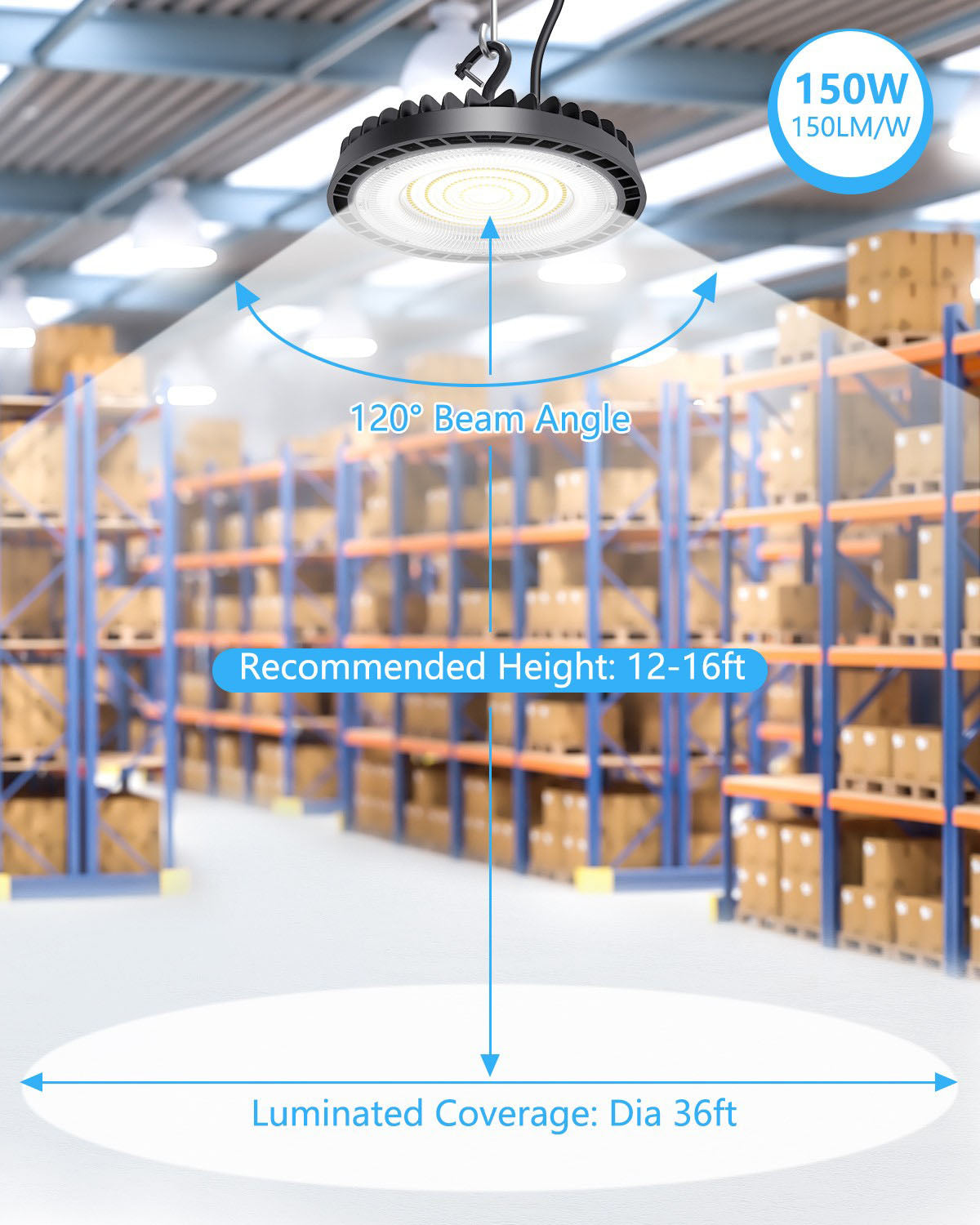 Warehouse Pendant Light Fixtures 100w Canada 6000k 13000Lm 3.3ft Cable ETL - Led Light Canada