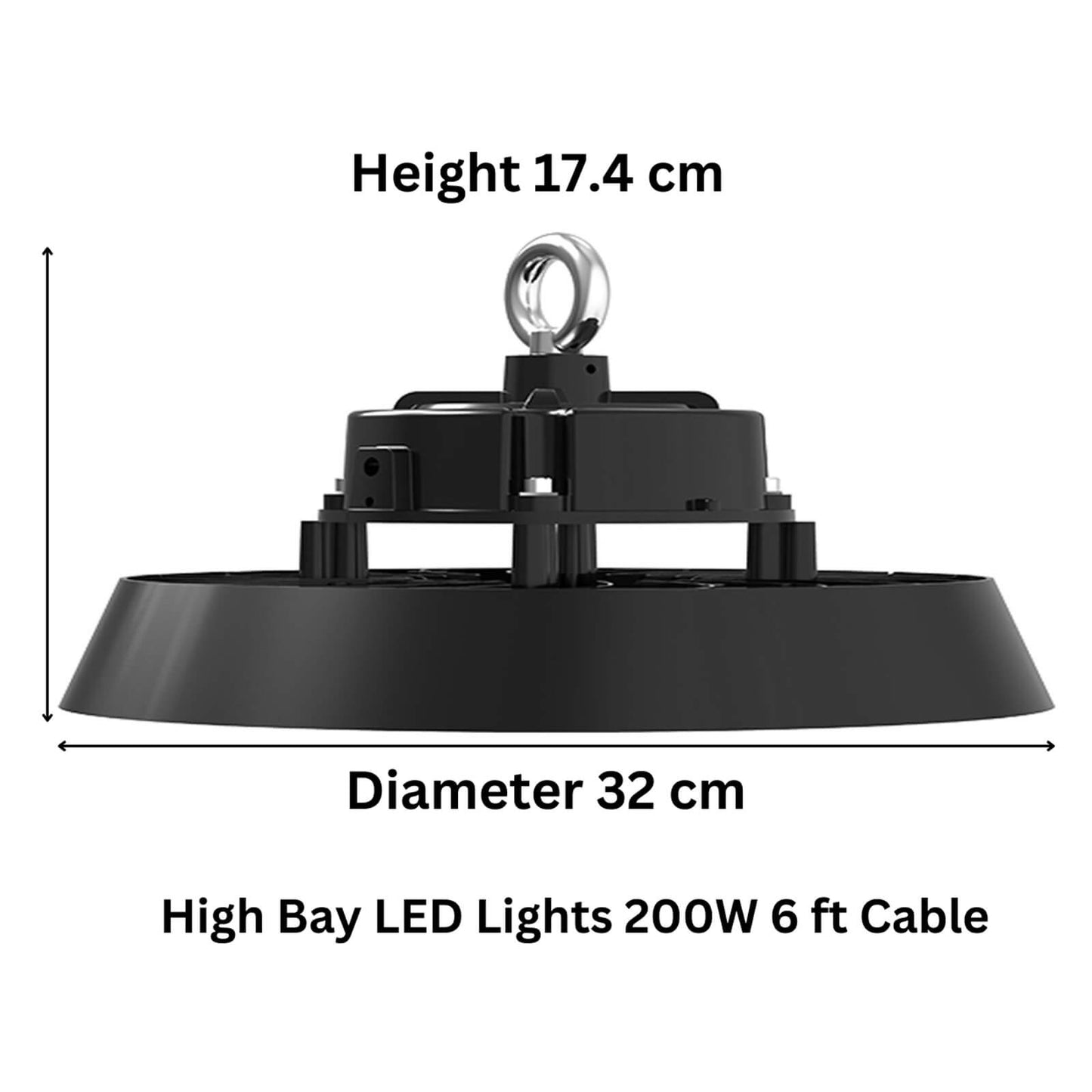 LED Garage Lights Canada 200W dimensions 32cm x 17.4cm with 6ft cable for high bay ceiling lighting installations.jpg