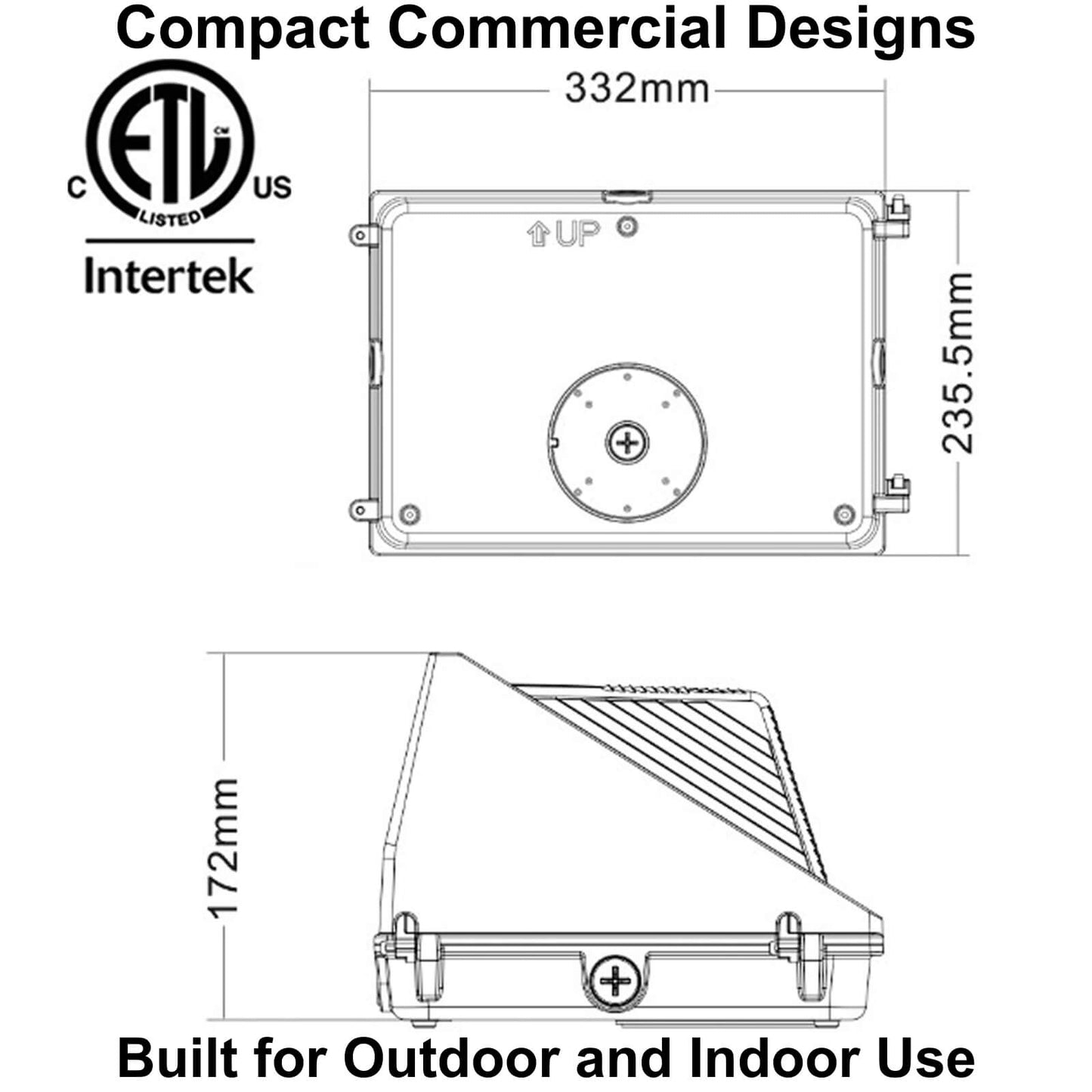 LED wall pack light fixture Canada 120W 5000K dimensions for commercial building outside lighting applications.jpg
