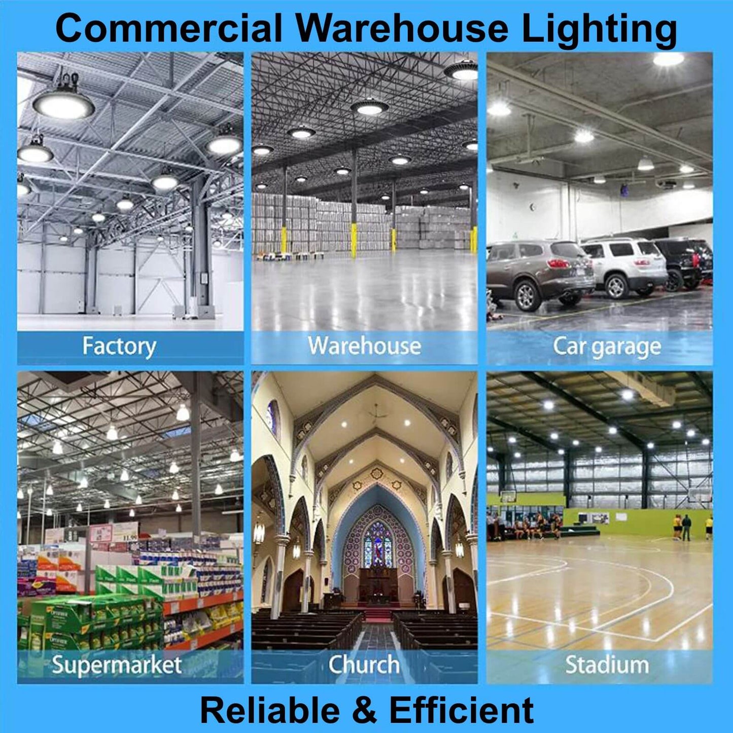 Warehouse LED Light Fixtures Canada using UFO LED High Bay Light 150W for warehouses workshops garages and commercial buildings.jpg