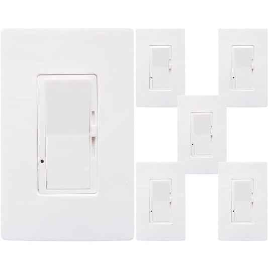 Led Dimmer Switch Canada: 6 Pack Screwless Single Pole Dimmer White 120V - Led Light Canada