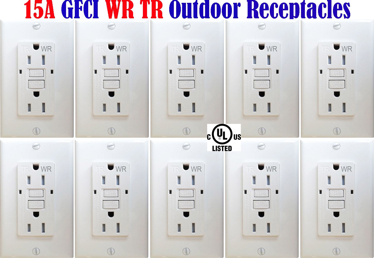 Outdoor GFCI Outlet: Canada 15amp 10pack Weather Resistant Receptacle WR TR - Led Light Canada