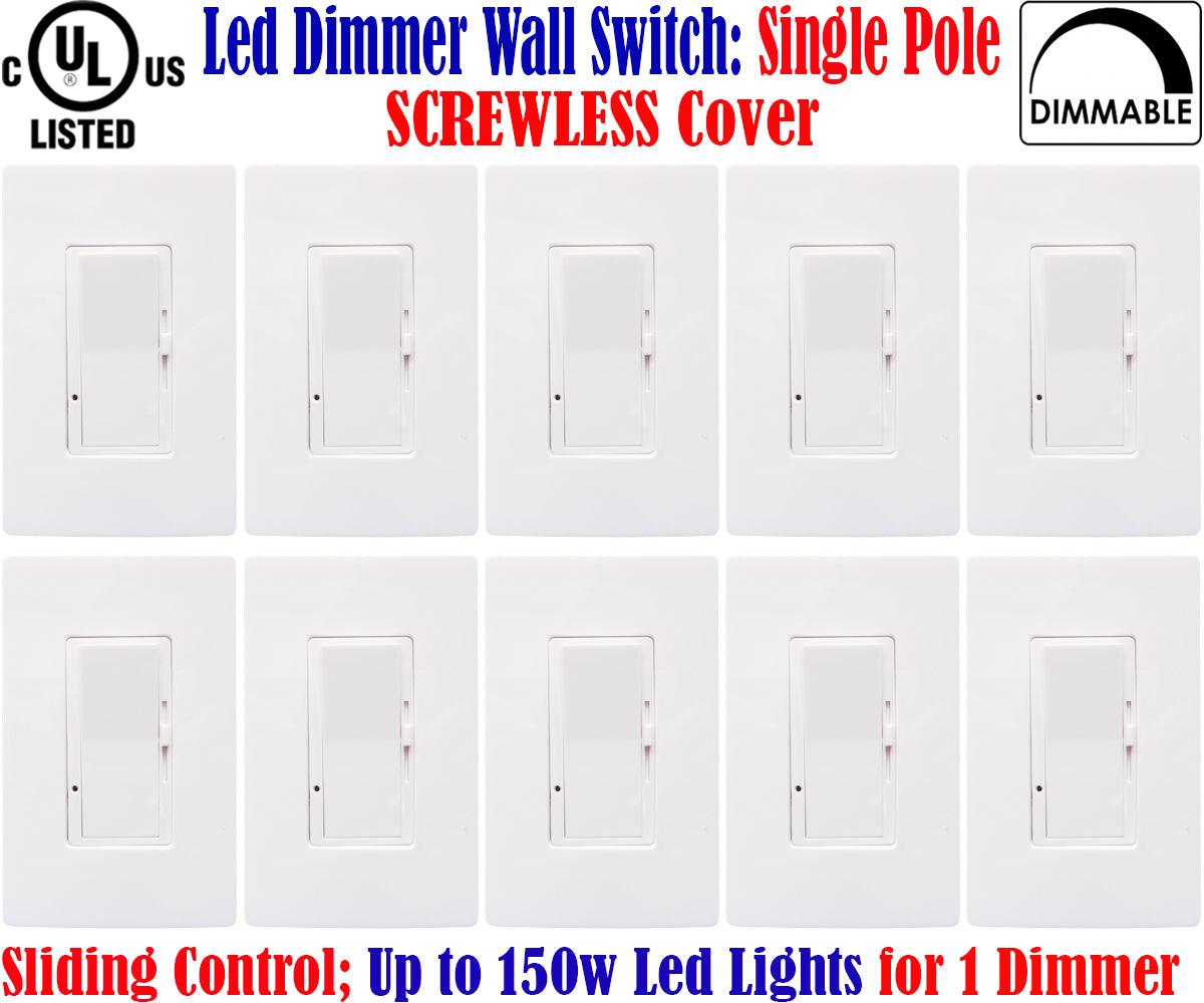 Dimmer Switch Led Lights, Canada: 10 Pack Screwless Single Pole Dimmer 120V - Led Light Canada