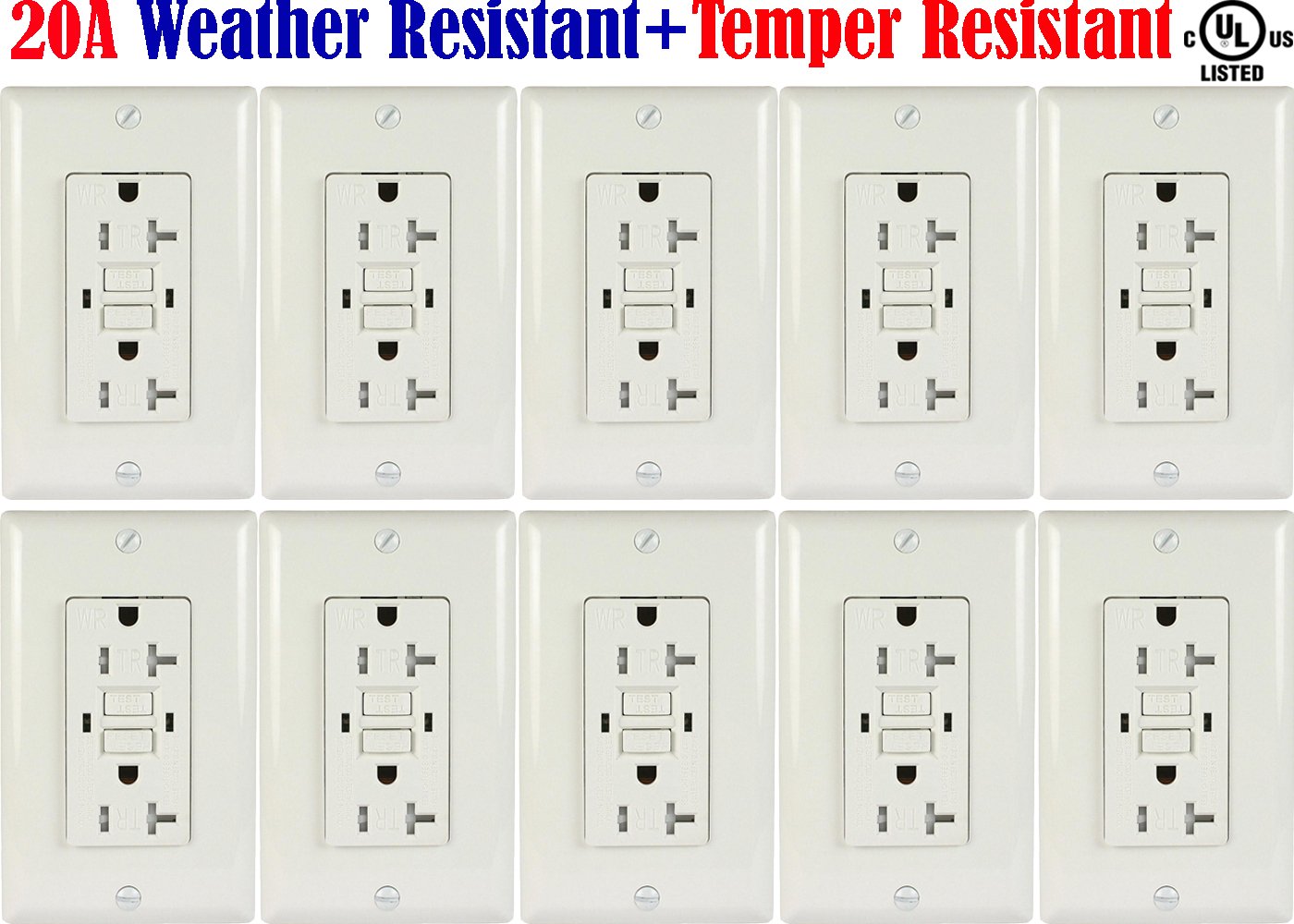 20 amp GFCI Outdoor Outlet: Canada 10pack Weather Resistant Receptacle WR TR - Led Light Canada
