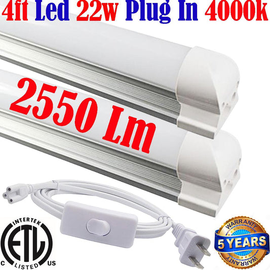 Plug In Wall Light Fixture: Canada T8 2pack 4ft Led 22w 4000k Home Shop 120V - Led Light Canada