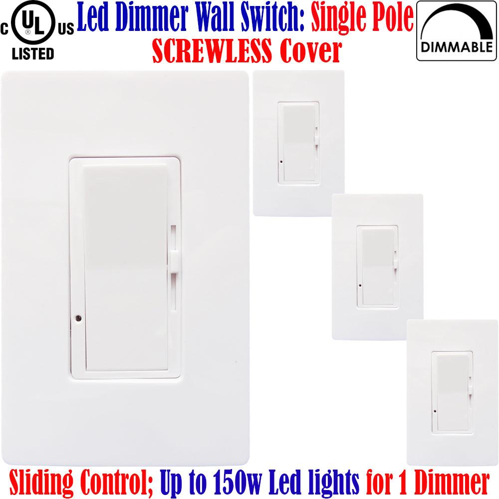 Dimmer for Led Lights, Canada: 4 Pack Screwless Single Pole Dimmer White 120V - Led Light Canada