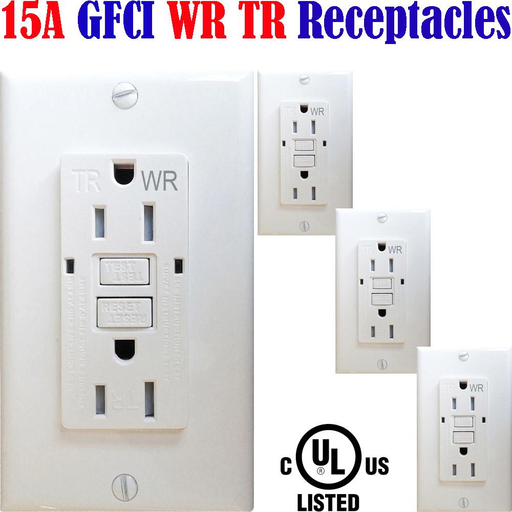 Outdoor GFCI Receptacle: Canada 15amp 4pack Weather Resistant Outlet WR TR - Led Light Canada
