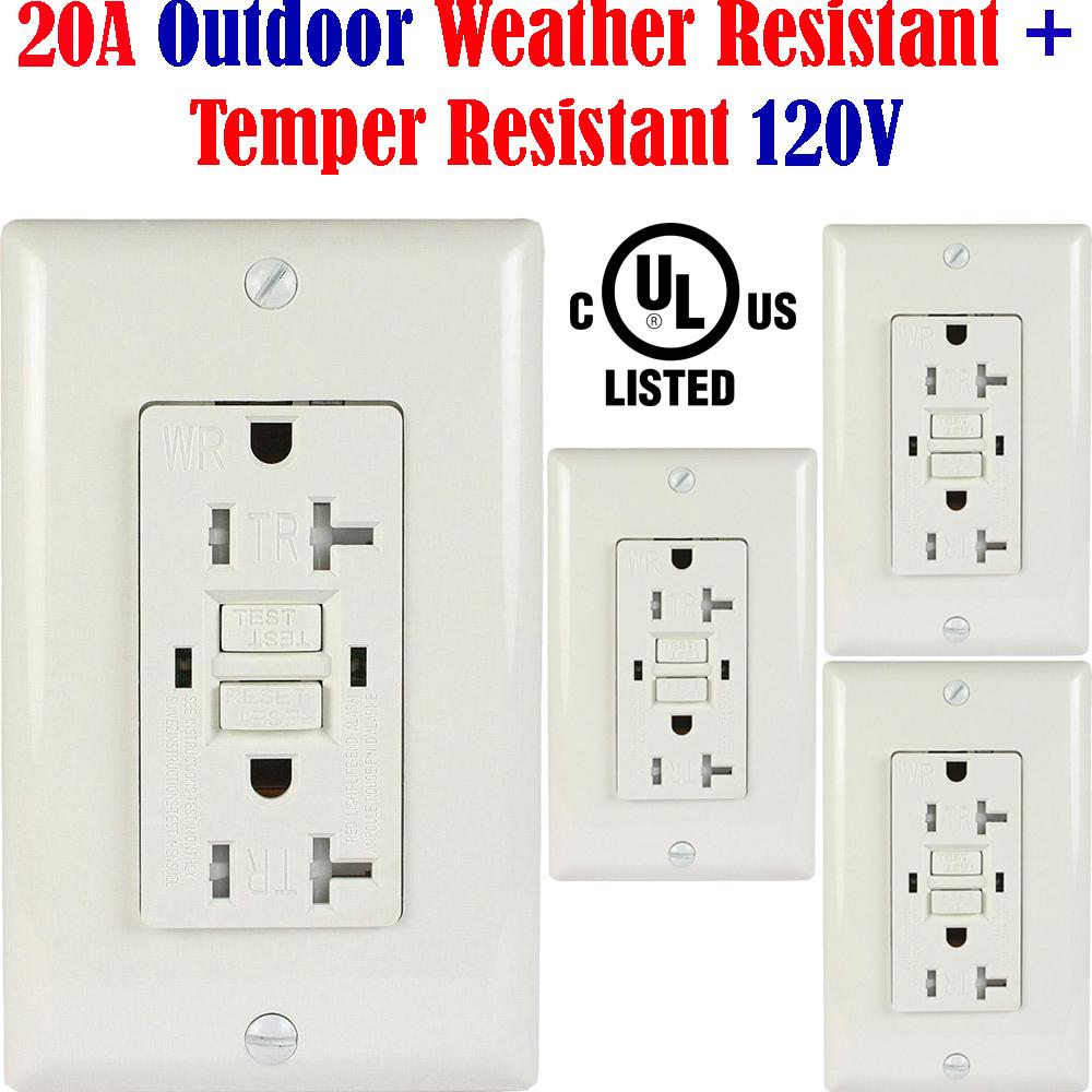 20a GFCI: Canada 4pack Weather Resistant Outlet Outside Receptacle WR TR - Led Light Canada